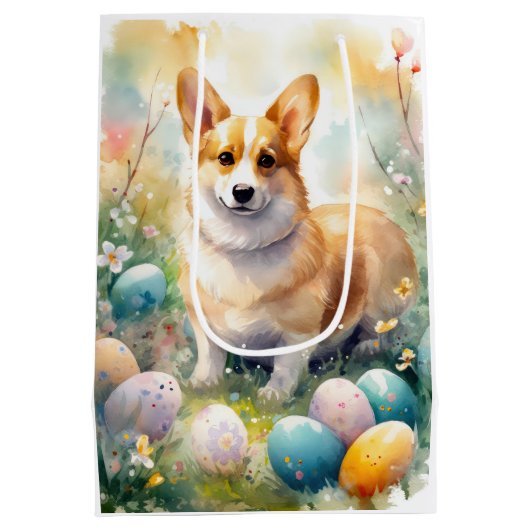 Corgi met paaseieren vakantie medium cadeauzakje (Achterkant)