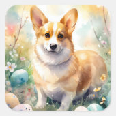 Corgi met Pasen Eieren Vakantie Vierkante Sticker (Voorkant)