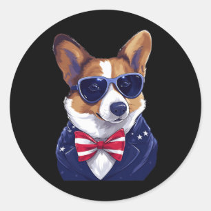 Corgi met patriottische Amerikaanse vlag Amerikaan Ronde Sticker