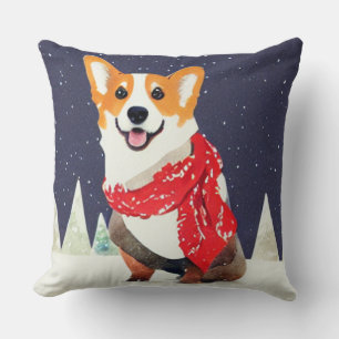 Corgi met Red-White-kerstscarf Kussen