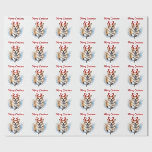 Corgi met rendiergewei vrolijk kerstfeest cadeaupapier (Vlak)