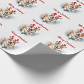 Corgi met rendiergewei vrolijk kerstfeest cadeaupapier (Hoek)