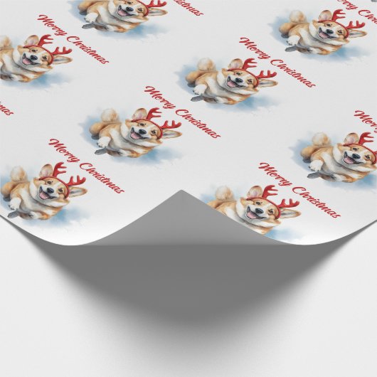 Corgi met rendiergewei vrolijk kerstfeest cadeaupapier (Hoek)