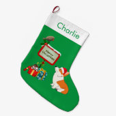 Corgi met Santa Hat Grote Kerstsok (Voorkant (Hangend))