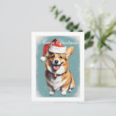 Corgi met Santa Hoed Vrolijk Kerstfeest Briefkaart (Staand voorkant)