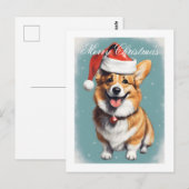 Corgi met Santa Hoed Vrolijk Kerstfeest Briefkaart (Voorkant / Achterkant)