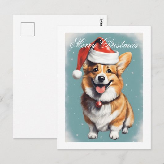 Corgi met Santa Hoed Vrolijk Kerstfeest Briefkaart (Voorkant / Achterkant)