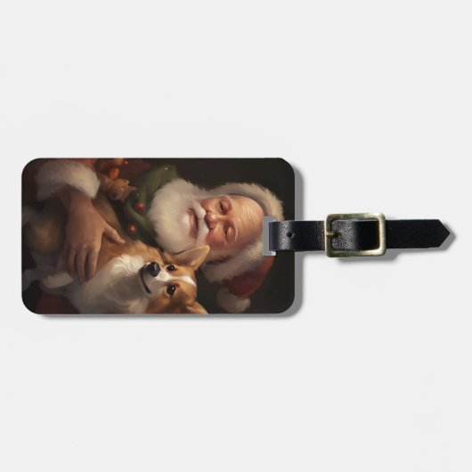 Corgi met Sinterklaas Feestelijke Kerstmis Bagagelabel (Voorkant horizontaal)