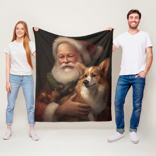 Corgi met Sinterklaas Feestelijke Kerstmis Fleece Deken (In situ)