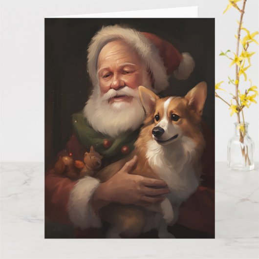 Corgi met Sinterklaas Feestelijke Kerstmis Kaart (Gele Bloem)