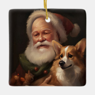 Corgi met Sinterklaas Feestelijke Kerstmis Keramisch Ornament