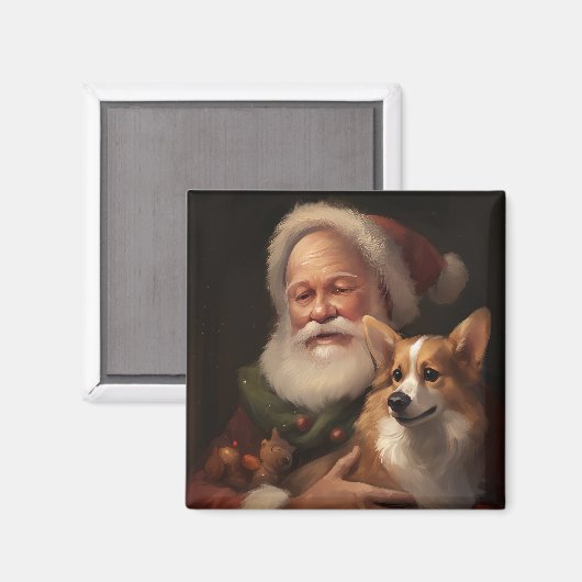 Corgi met Sinterklaas Feestelijke Kerstmis Magneet (Voorkant / Achterkant)