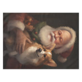 Corgi met Sinterklaas Feestelijke Kerstmis Tafelkleed (Voorkant (Horizontaal))