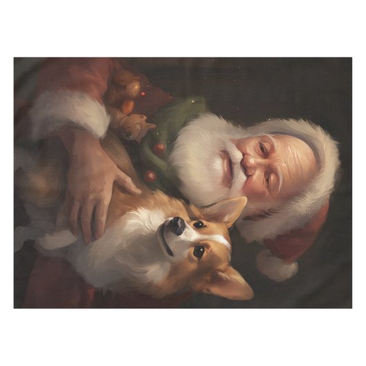 Corgi met Sinterklaas Feestelijke Kerstmis Tafelkleed (Voorkant (Horizontaal))