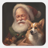 Corgi met Sinterklaas Feestelijke Kerstmis Vierkante Sticker (Voorkant)