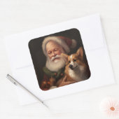 Corgi met Sinterklaas Feestelijke Kerstmis Vierkante Sticker (Envelop)
