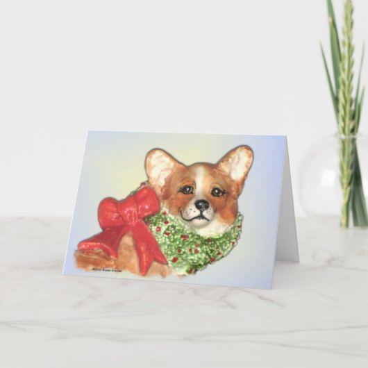 Corgi met Wreathe Kerstkaart Feestdagen Kaart (Voorkant)
