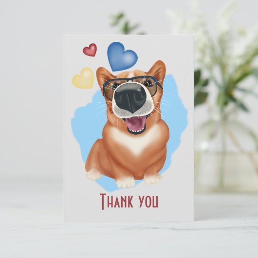 Corgi met zonnebril. Corgi liefhebbers Bedankkaart (Staand voorkant)