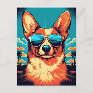 Corgi met zonnebril op een tropisch strand briefkaart
