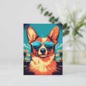 Corgi met zonnebril op een tropisch strand briefkaart (Staand voorkant)
