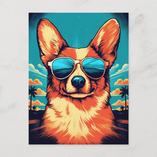 Corgi met zonnebril op een tropisch strand briefkaart (Voorkant)
