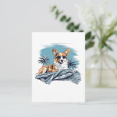 Corgi met zonnebril op het strand briefkaart (Staand voorkant)