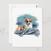 Corgi met zonnebril op het strand briefkaart (Voorkant / Achterkant)