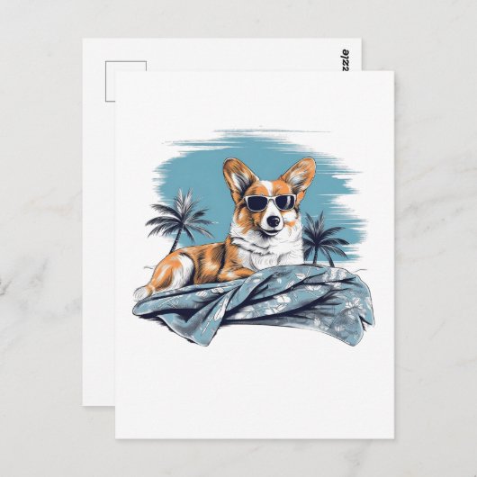 Corgi met zonnebril op het strand briefkaart (Voorkant / Achterkant)