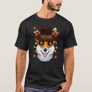 Corgi Met Zonnebril Thanksgiving Day Hond Pelgrim  T-shirt