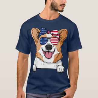  corgi met zonnebril uit de VS en vlaggestaat uit  T-shirt