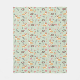 Corgi Mint Tuin Bloemig Naadloos Patroon Fleece Deken