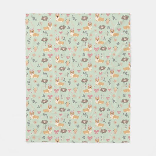 Corgi Mint Tuin Bloemig Naadloos Patroon Fleece Deken (Voorkant)