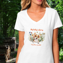 Corgi Moeder Puppy in Wilde Bloemen T-shirt