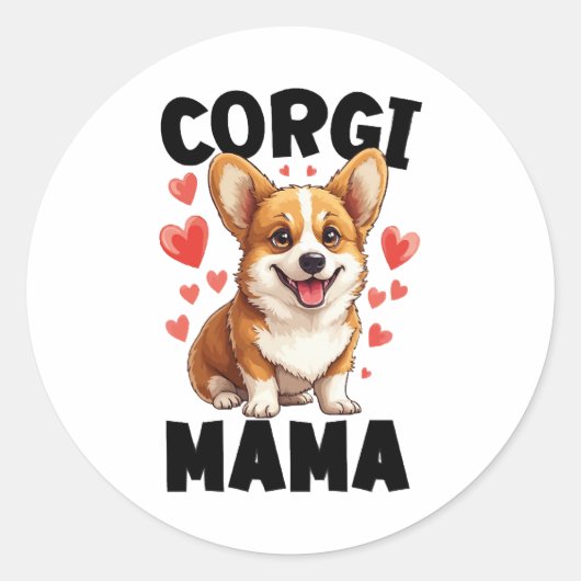 Corgi Moeder - Schattige Corgi Mama Ronde Sticker (Voorkant)