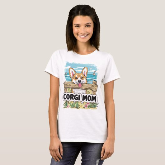 Corgi Mom Peeking T-shirt (Voorkant volledig)