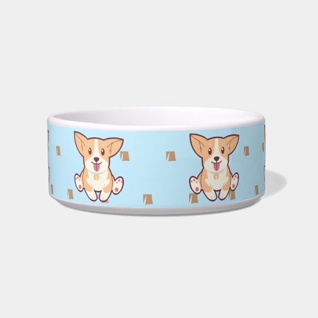 Corgi monogram patroon blauwe mok voerbakje (Voorkant)