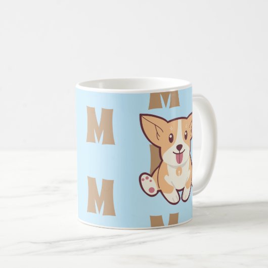 Corgi monogram patroonblauw mok (Voorkant rechts)