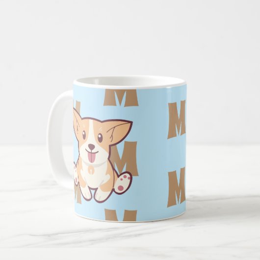 Corgi monogram patroonblauw mok (Voorkant links)