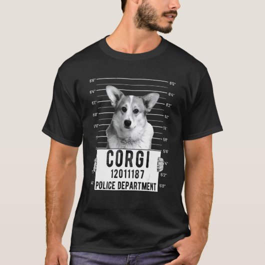 Corgi Mug Shot Criminele Hond T-shirt (Voorkant)
