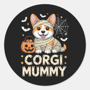 Corgi Mummy Funny Halloween Hondenliefhebber Kostu Ronde Sticker