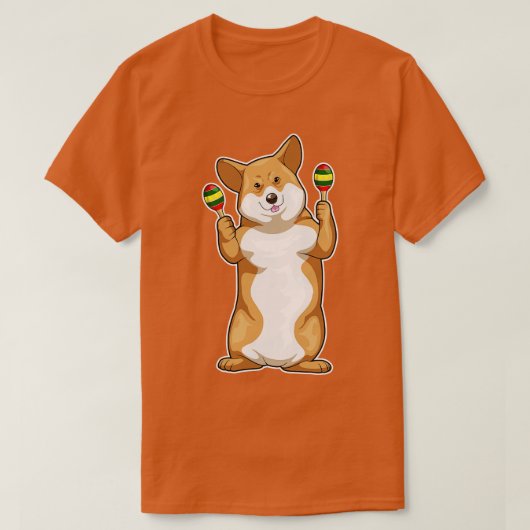 Corgi muzikant Maracas Music T-shirt (Design voorkant)