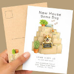 Corgi New House Moving Announcement Briefkaart<br><div class="desc">Share your exciting news with this adorable Corgi moving announcement card featuring a happy corgi puppy peeking out from a stack of moving boxes holding a “We’ve Moved” sign. The sweet watercolor illustration and cozy moving details make it perfect for dog lovers announcing their new home. Personalize with your family...</div>