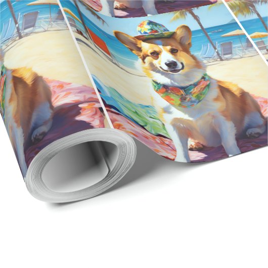 Corgi on Beach, zomercadeau voor hondenliefhebbers Cadeaupapier (Rol Hoek)