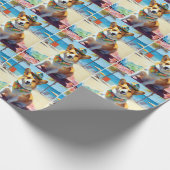Corgi on Beach, zomercadeau voor hondenliefhebbers Cadeaupapier (Hoek)