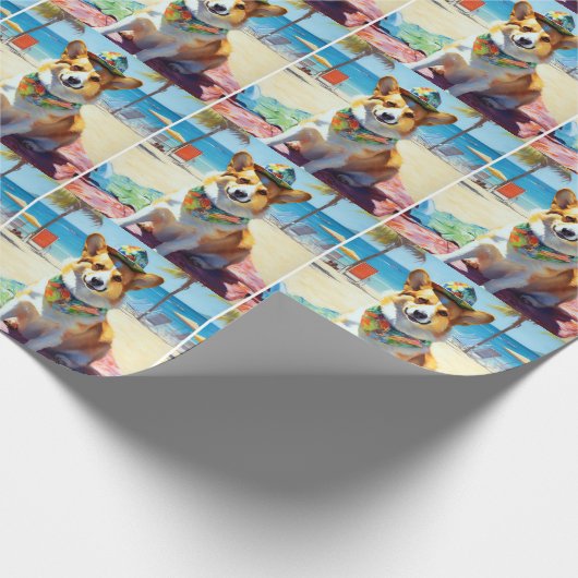 Corgi on Beach, zomercadeau voor hondenliefhebbers Cadeaupapier (Hoek)