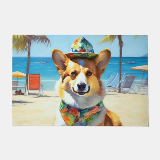 Corgi on Beach, zomercadeau voor hondenliefhebbers Deurmat (Voorkant)