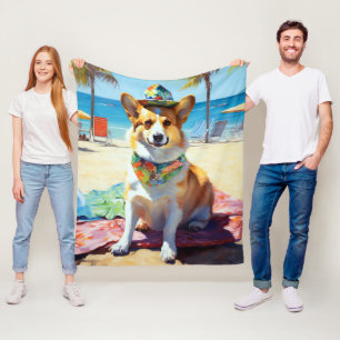 Corgi on Beach, zomercadeau voor hondenliefhebbers Fleece Deken