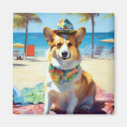 Corgi on Beach, zomercadeau voor hondenliefhebbers Magneet (Voorkant)