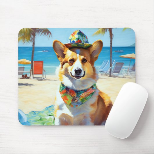 Corgi on Beach, zomercadeau voor hondenliefhebbers Muismat (Met muis)