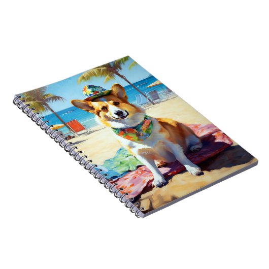 Corgi on Beach, zomercadeau voor hondenliefhebbers Notitieboek (Rechterzijde)